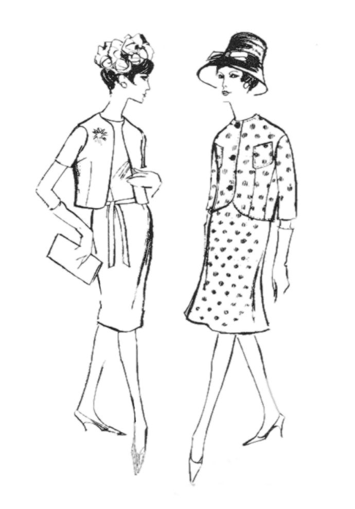 1960s Colouring-In Fashion Line Drawings for Sewing Patterns - Fashion