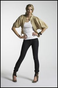 ew Look Autumn/Winter 07/08 Collection - Legend Womenswear Cream button blouse (worn as jacket) �25/36�, White vest �4/6�, Skinny jeans �25/36�, Brown shoes �35/50�, Gold cuff with black disks �12/17�, Gold cuff with black squares �12/17�.