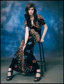 Topshop - Black floral Celia Birtwell maxi dress £60/€88, black leather wedge sandal £90/€133 
