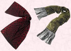 You could kill three fashion trends in one go with this cashmere scarf in a red animal print or the luxurious green long snakeskin print scarf with its long fringe
