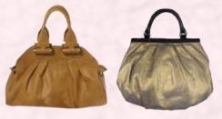 Tan Rocked bag by Dune in dark tan, £85/€120.  Billy Bag - Molly style burnished old gold tone handbag in balloon puffy framed style - £140 from the Cruise Collection, Winter 07/08.