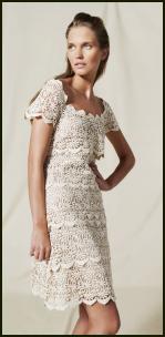 Cream tiered lace dress.