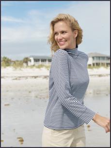 Land's Endend - Striped Three-quarter sleeve Turtleneck �25, Slim-leg Chino Crops �35. Nautical fashion trends at fashion-era.