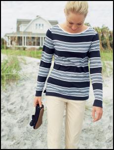 Lands' End Spring/Summer 2008 - Stripe Boatneck T-shirt �25, Slim-leg Chino Crops �35  Nautical fashion trends at fashion-era.
