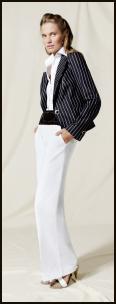 Nautical outfit - Wallis SS08 Navy and white pinstripe fitted blazer �65/�99, White wide leg trousers �40/�65, White strap sandals �35/�60, Black waisted elasticated wide belt �15/�23.