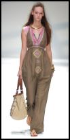 Warehouse tribal maxi dress �70/�110, bag �38/�59, sandals �20/�30.  This maxi dress features edges embellished with ethnic style embroidery stitching.