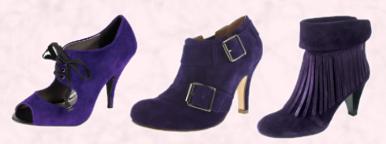 Barratts Dunaway Belle & Mimi purple suede peep toe shoe with  lace tie front - £45. Schuh Calvin 2 Buckle Shoe Boot, Purple Suede -  £64.99/€85.  Tamaris Purple Fringed Ankle Boot - £69.99 - Sizes 2-9.