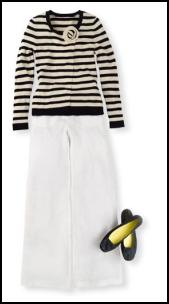 Boden monochrome outfit - black and white striped top and white trousers.