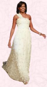  Michelle Obama in Jason Wu white Swarovski evening gown.