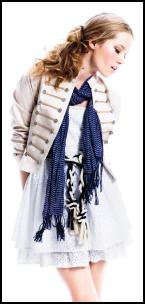 Cream military jacket �40 Therapy, blue and white striped scarf �10 Therapy, White broderie dress �30 by Therapy - Young Fashion Spring Summer 2009 and from House of Fraser.