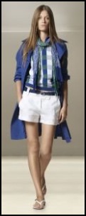 Benetton white shorts and blue mac. Fashion trend 2009.
