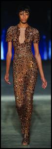 Alexander McQueen body-con jumpsuit in copper toned crystal fabric