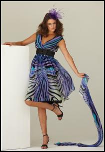 Frank Usher SS10 Silk Print Dress, Black Wide Bow Detail Waistband.