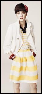 Hobbs Yellow and White Striped Skirt and White Cropped Jacket.