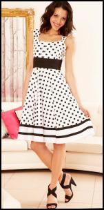  Printed Sleeveless Black Polka Dot On White 50s Dress - Apricot SS10.