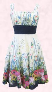 White/ Pink/Navy Floral Border Print Summer Prom Dress by Apricot SS10.