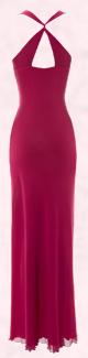 Back View of Red Pink Halter Wave Trim Mesh Maxi Dress �48.
