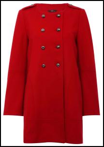 Red Collarless Coat Double Buttons