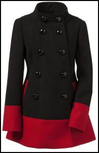 Colour Block Black & Red Hem Coat.