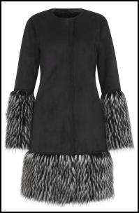 Black Coat With Faux Fur Hem Cuffs.