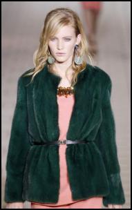 Green Short Cocoon Fur Coat.