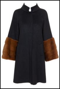 Fend Navy Cashmere Coat With Mink Fur Cuffs