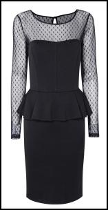 Wallis Black Peplum Sheer Bodice Spot Dress.