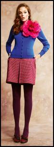 Colour Block -  Mixing Fashion Colours. Pink Corsage & Cobalt Cardigan.