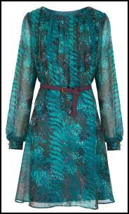 Fine Pleat Bodice Teal Print Dress.