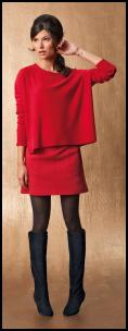 La Redoute AW11 - Red Top & Skirt, Black Knee Boots.
