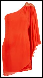 Lipsy - Hot Tangerine Party Sequin One Shoulder Chiffon Sleeve Dress.