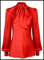 Sophie Grey Collection Red Satin Pussy Bow Blouse.