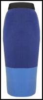 Blue Colour Block Midi Pencil Skirt.