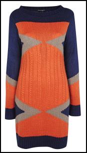 Dorothy Perkins Orange/Navy Cable Rib Sweater Dress.