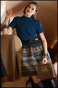 Louis Vuitton Teal Rib Knit With Striped Skirt.