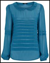 Oasis Teal Tuck Pleated Blouse.