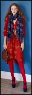 Red Floral Print Dress, Red Hosiery