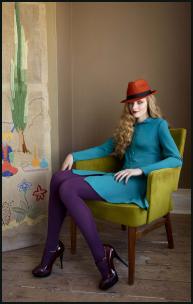 Colour Blocking - Teal Dress, Purple Tights