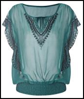 Wallis AW11 - Teal Blouson Dropped Waist Style Teal Beaded Blouse.