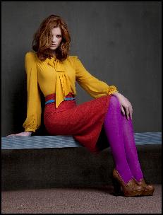 Primark - Mustard Pussy Bow Blouse, Crimson Wool Pencil Skirt, Cobalt Belt 