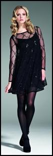 Black Short Sixties Dress, Sheer Bodice & Sleeves.