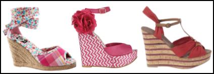 Pink, Cerise and Raffia Wedge Shoes.