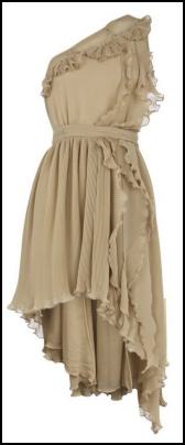 Coffee Fine Pleated One Shoulder Chiffon Dress.