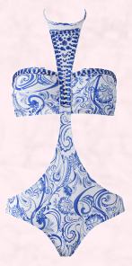 Blue Paisley Cut Out Swimsuit.