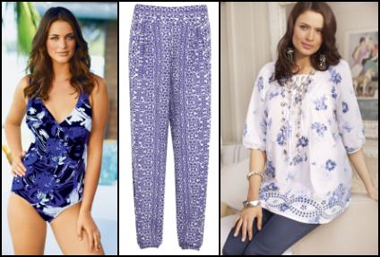 Blue Print Swimsuit, Beach Trousers, Smock Top.