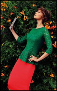 Colour Blocking - Green Lace Peplum Top