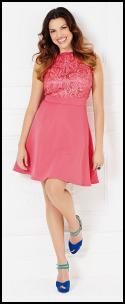 Coral Pink Lace Bodice Dress.