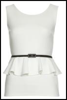White Belted Frilly Peplum Top.