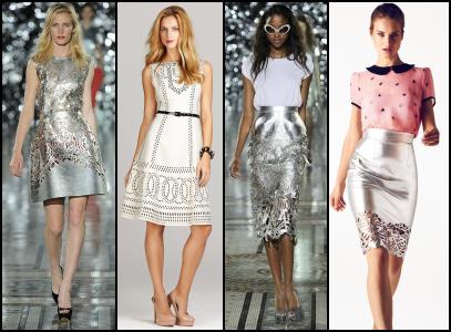 Metallic Leather Laser Cut Dresses & Silver Leather Skirts.