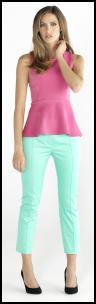 Pastel Colours - Aqua Mint Capri Pants, Pink Peplum Top